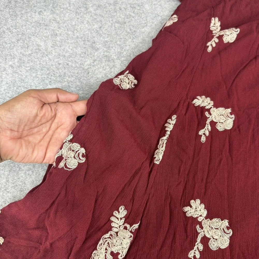 Free People Emma Austin Embroidered Tunic Swing Dress XS Maroon Floral Boho MIni